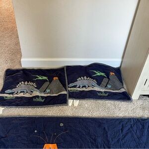 Pottery Barn Kids Navy Blue Dinosaur Quilted Pillow Shams